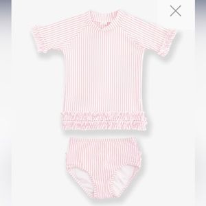Ruffle Butts Seersucker Short Sleeve Rash Guard Top and Matching Bottom 12-18m